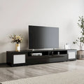 Black 82.6 TV Stand with Push-Open Doors & LED for 90 TVs
