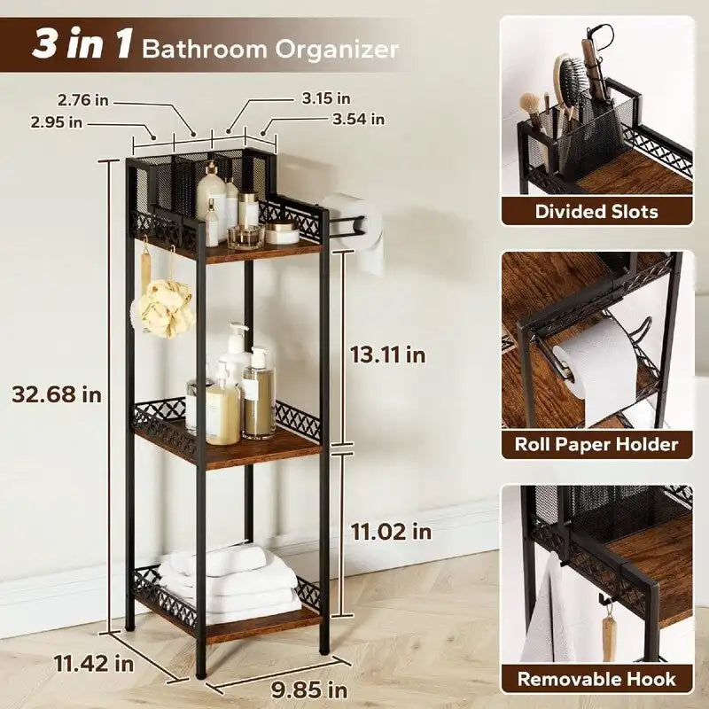 Trzypoziomowy regał łazienkowy - 11.42D x 9.85W x 32.68H