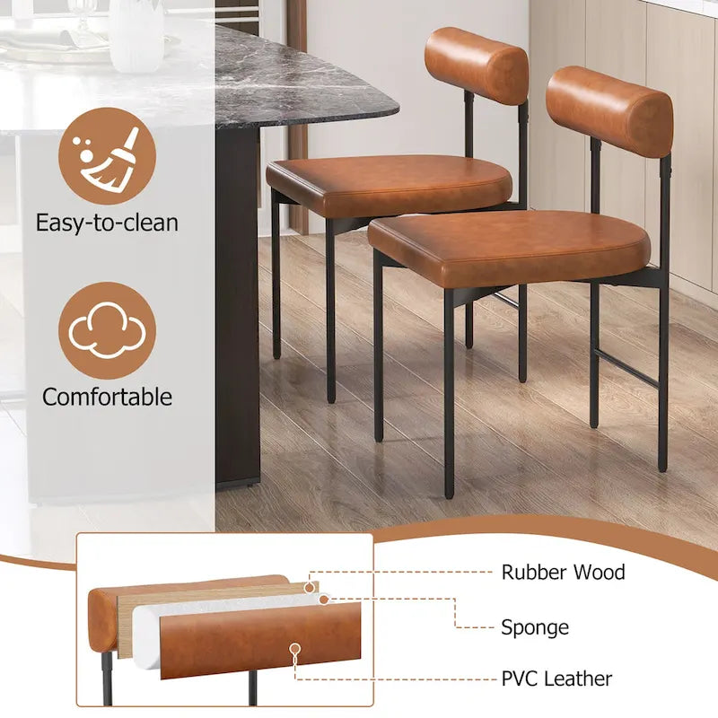 Dining Chair Set of 2 Faux Leather Upholstered Kitchen Side