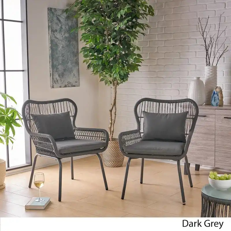 Indoor steel and rope-woven armchair (with seat cushion)