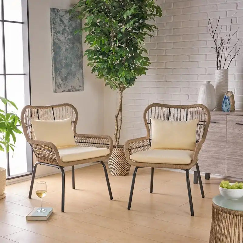 Indoor steel and rope-woven armchair (with seat cushion)