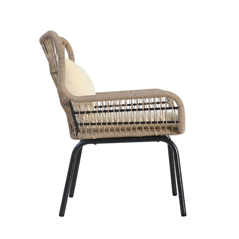 Indoor steel and rope-woven armchair (with seat cushion)