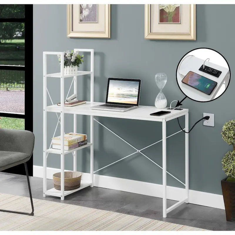 Office Workstation with Charging Station and Shelves