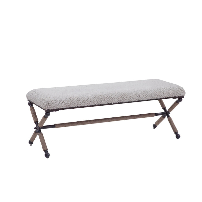 Ivory White Upholstered Bouclé Bench