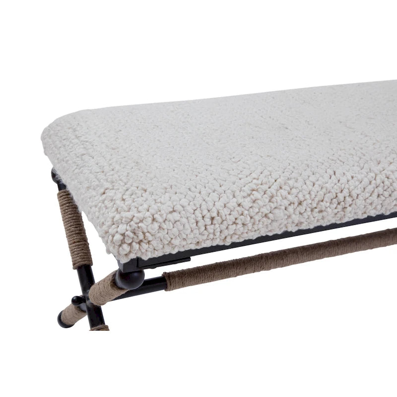Ivory White Upholstered Bouclé Bench
