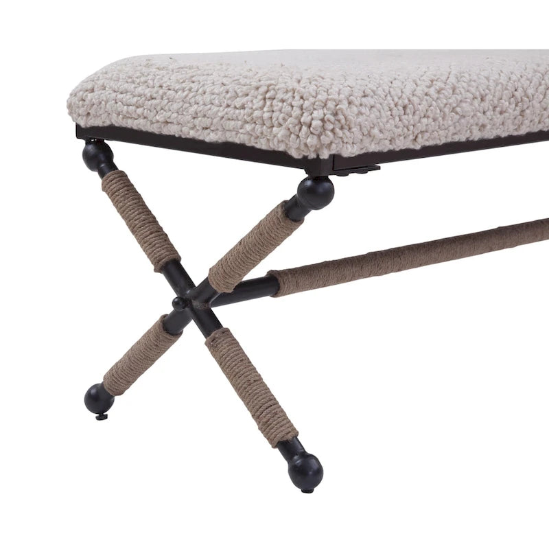 Ivory White Upholstered Bouclé Bench