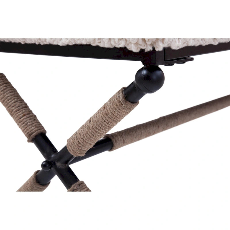 Ivory White Upholstered Bouclé Bench