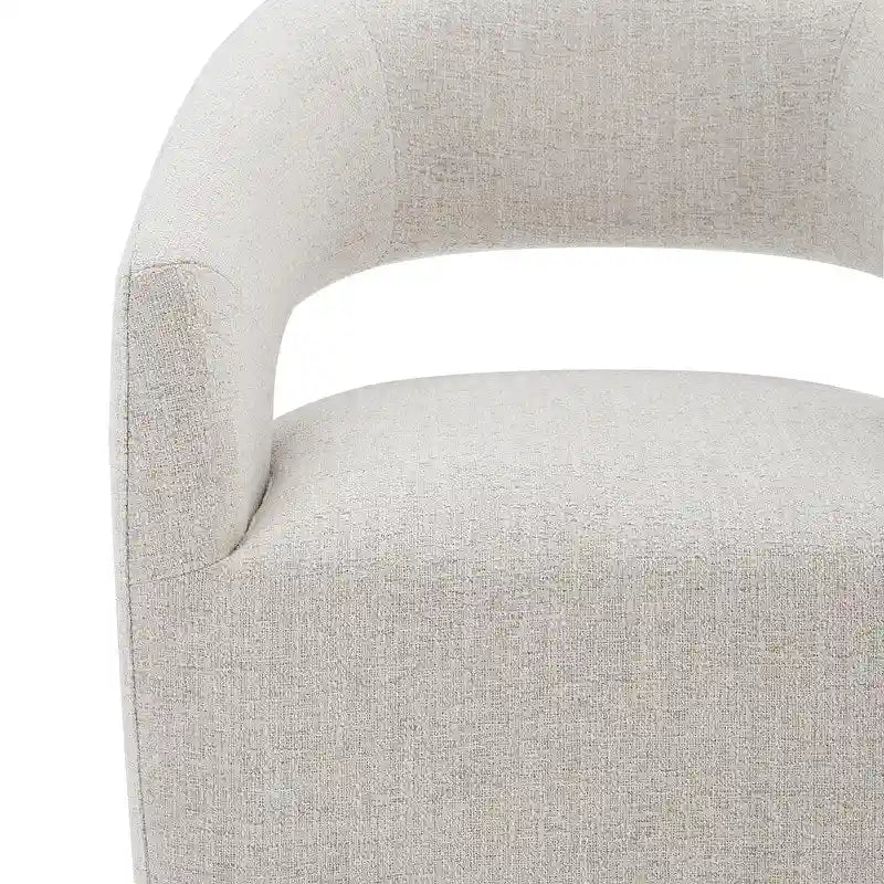Sedia da pranzo moderna a barile con ruote e schienale aperto, completamente assemblata