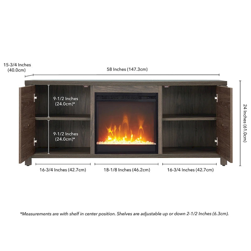 58 TV Stand with Crystal Fireplace Insert