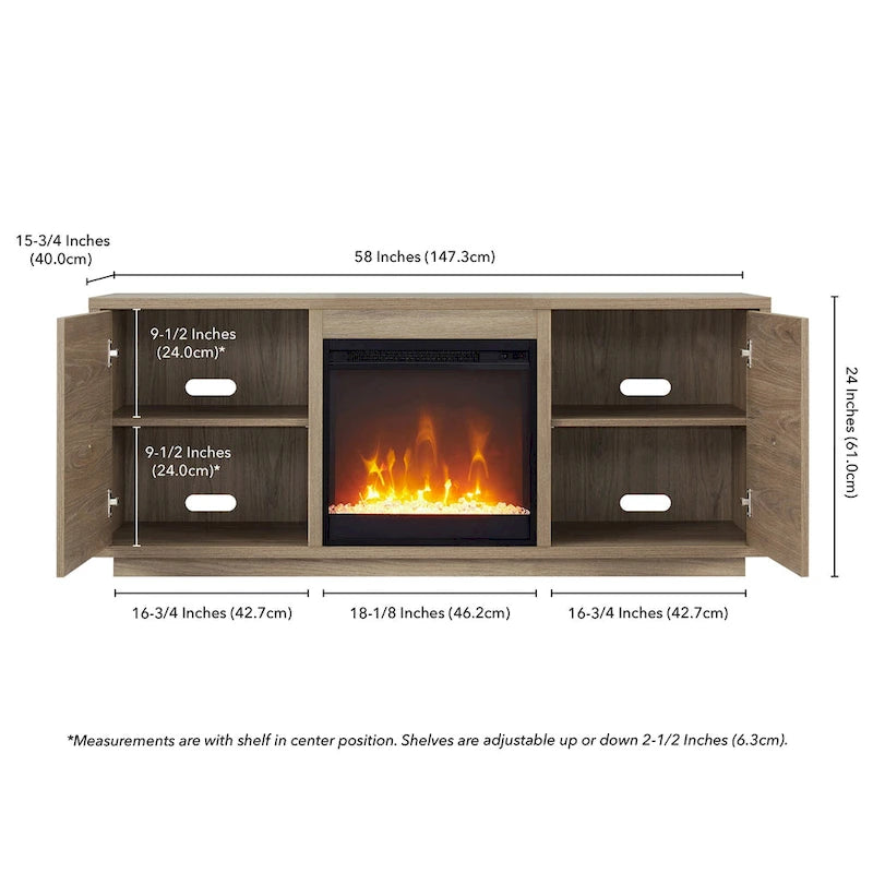 58 TV Stand with Crystal Fireplace Insert