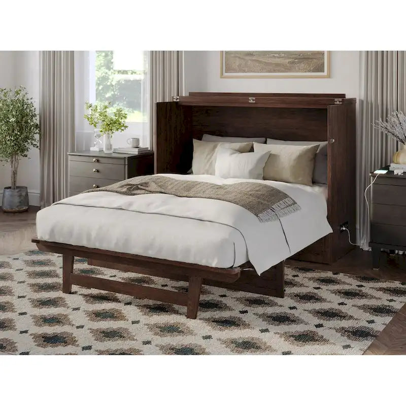 Full Murphy Bed Chest with Mattress in Burnt Amber
