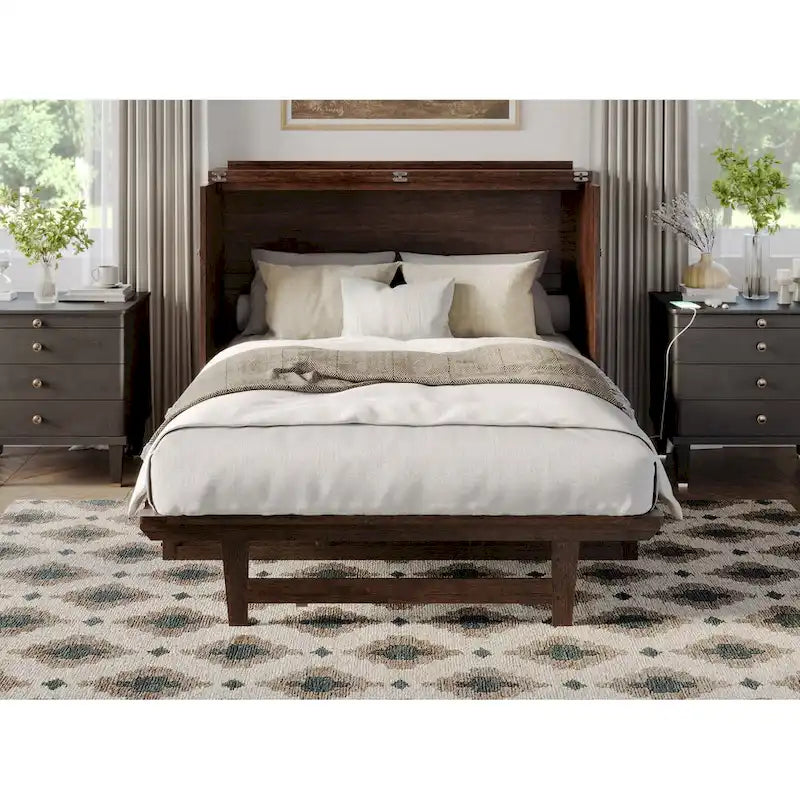 Full Murphy Bed Chest with Mattress in Burnt Amber