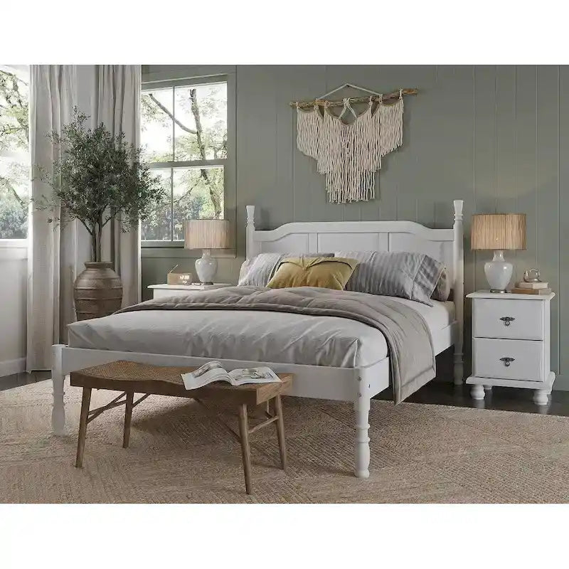 Queen-size solid wood bed series—crafted from solid wood, featuring raised panels and turned posts.