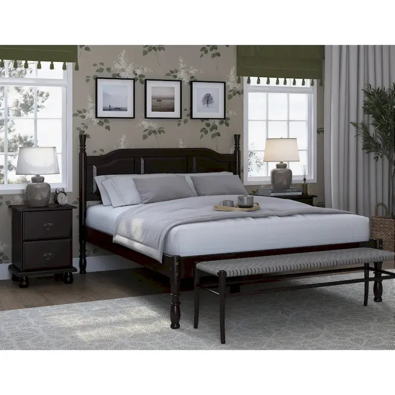 Queen-size solid wood bed series—crafted from solid wood, featuring raised panels and turned posts.