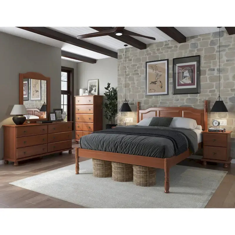 Queen-size solid wood bed series—crafted from solid wood, featuring raised panels and turned posts.