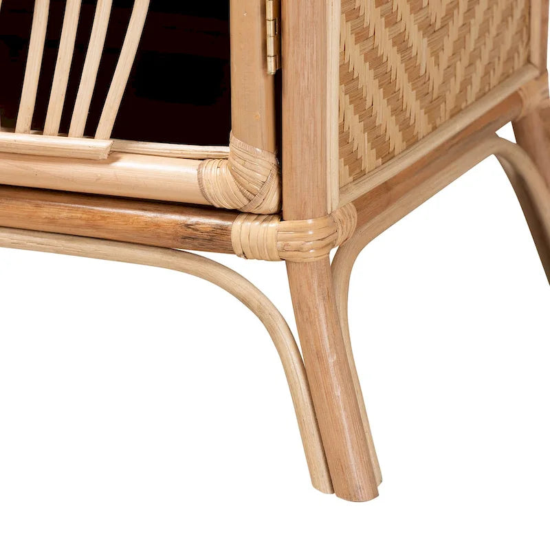 Comodino moderno boho in rattan marrone naturale