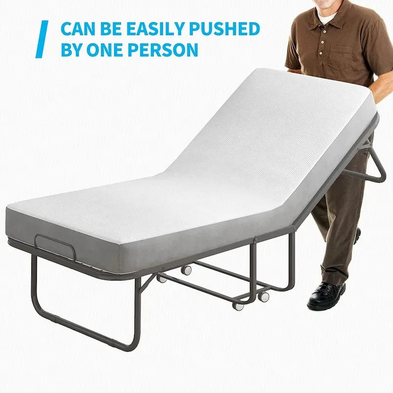 Space Saving Foldable Bed with Mattress,Portable Bed with Lockable Wheels