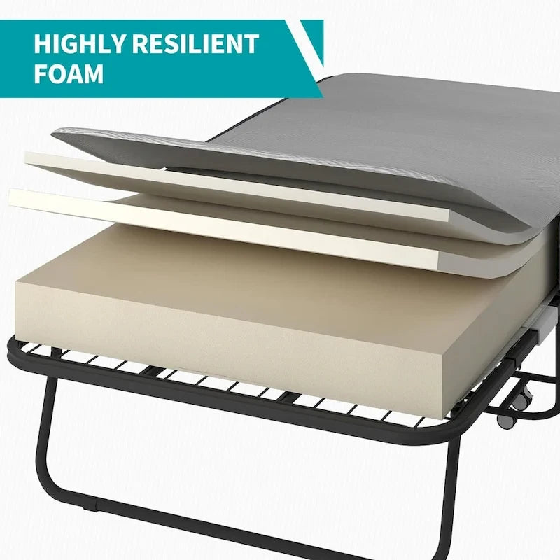 Space Saving Foldable Bed with Mattress,Portable Bed with Lockable Wheels