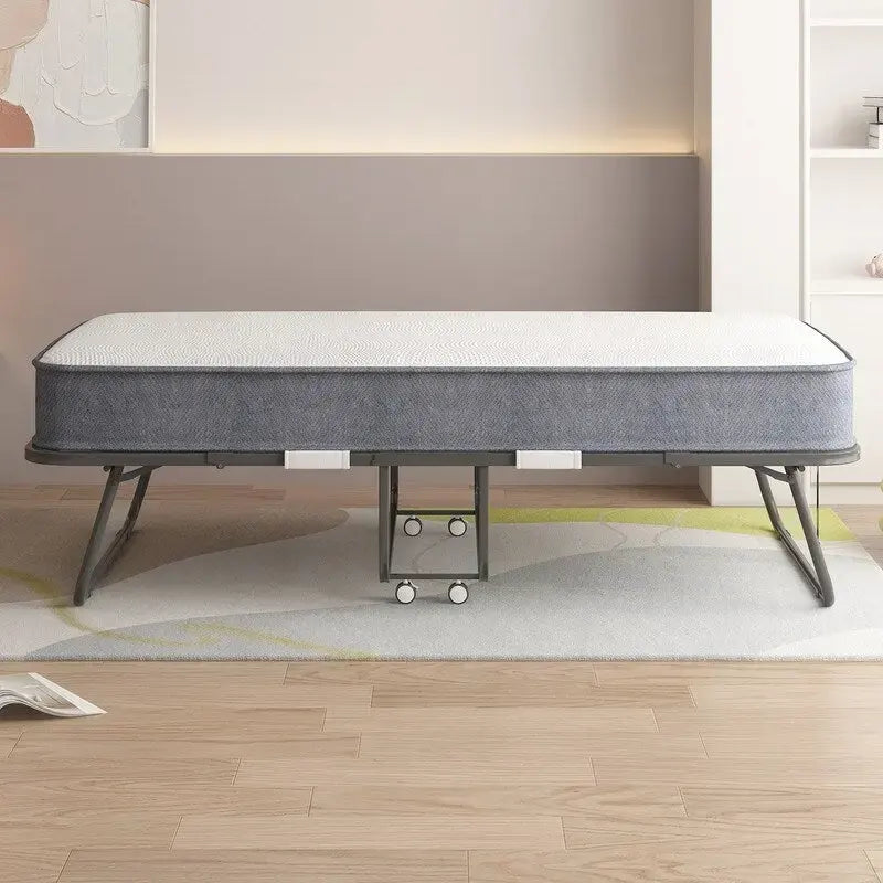 Space Saving Foldable Bed with Mattress,Portable Bed with Lockable Wheels