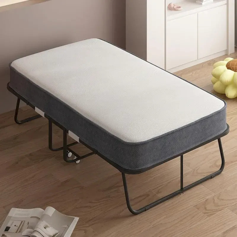 Space Saving Foldable Bed with Mattress,Portable Bed with Lockable Wheels