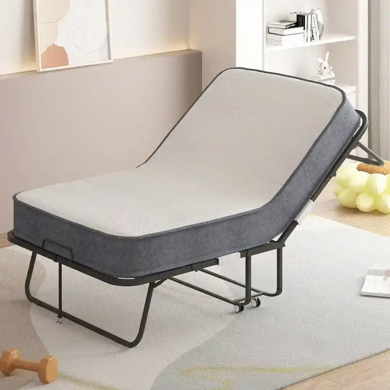 Space Saving Foldable Bed with Mattress,Portable Bed with Lockable Wheels