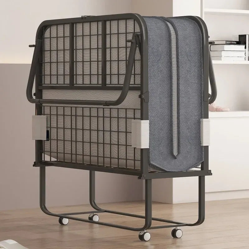 Space Saving Foldable Bed with Mattress,Portable Bed with Lockable Wheels