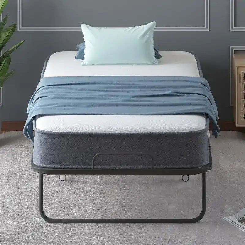 Space Saving Foldable Bed with Mattress,Portable Bed with Lockable Wheels