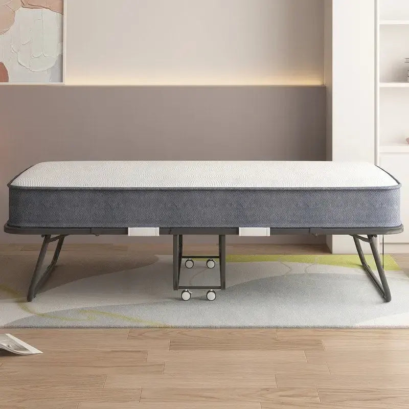 Space Saving Foldable Bed with Mattress,Portable Bed with Lockable Wheels