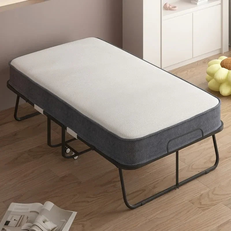 Space Saving Foldable Bed with Mattress,Portable Bed with Lockable Wheels