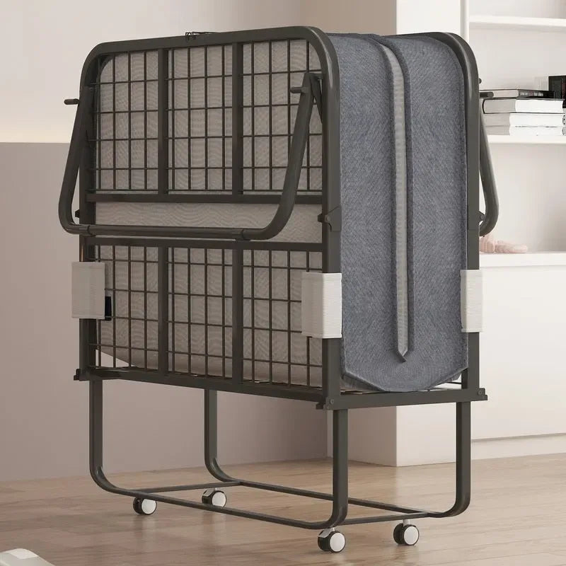 Space Saving Foldable Bed with Mattress,Portable Bed with Lockable Wheels
