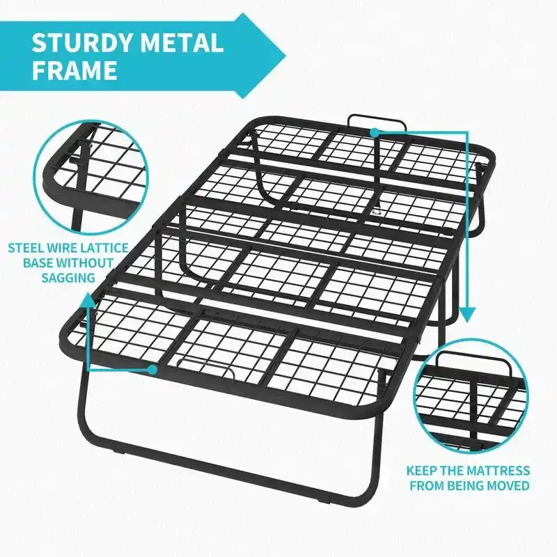 Space Saving Foldable Bed with Mattress,Portable Bed with Lockable Wheels