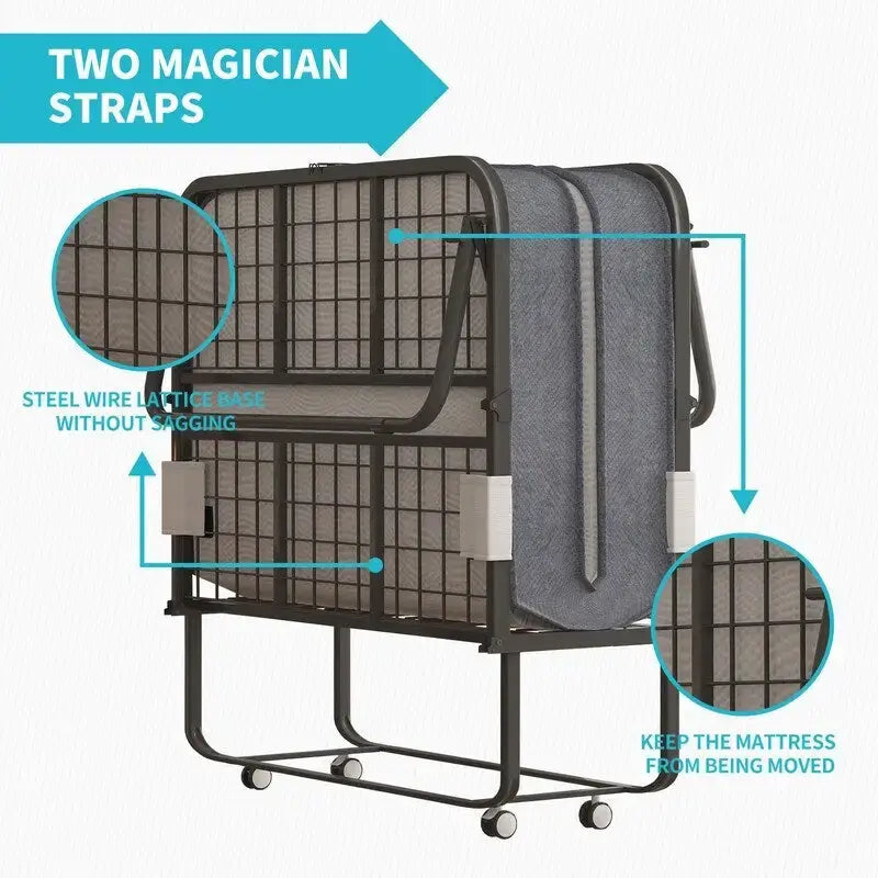 Space Saving Foldable Bed with Mattress,Portable Bed with Lockable Wheels