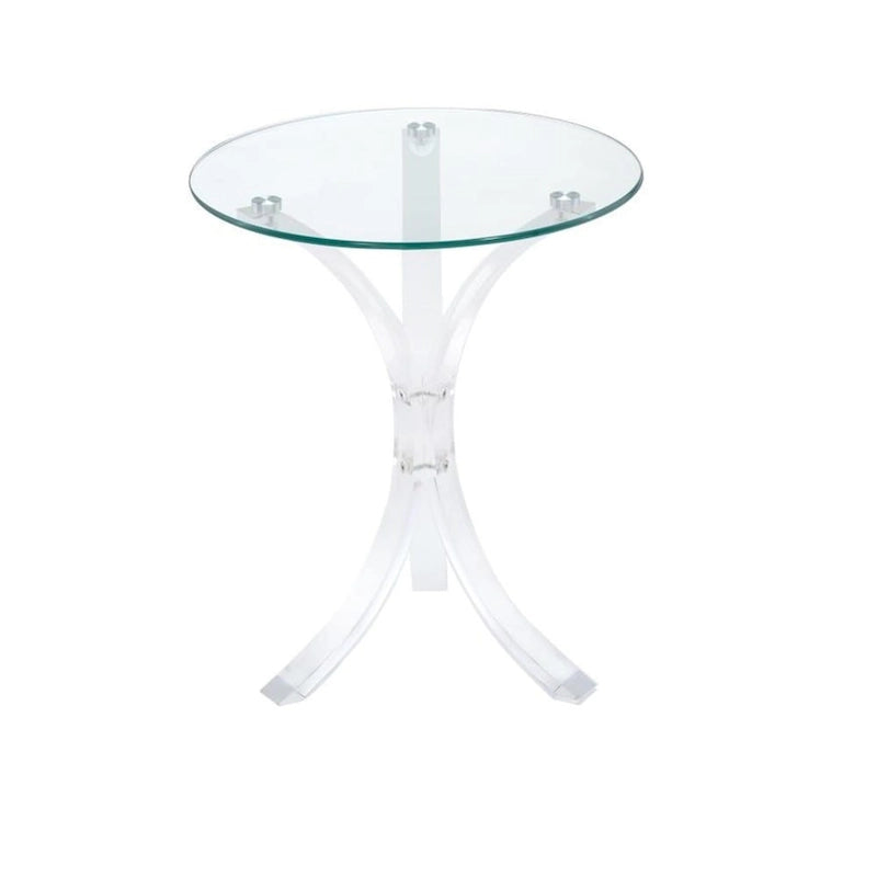 Tavolino decorativo dal design moderno, con base curva e piano in vetro