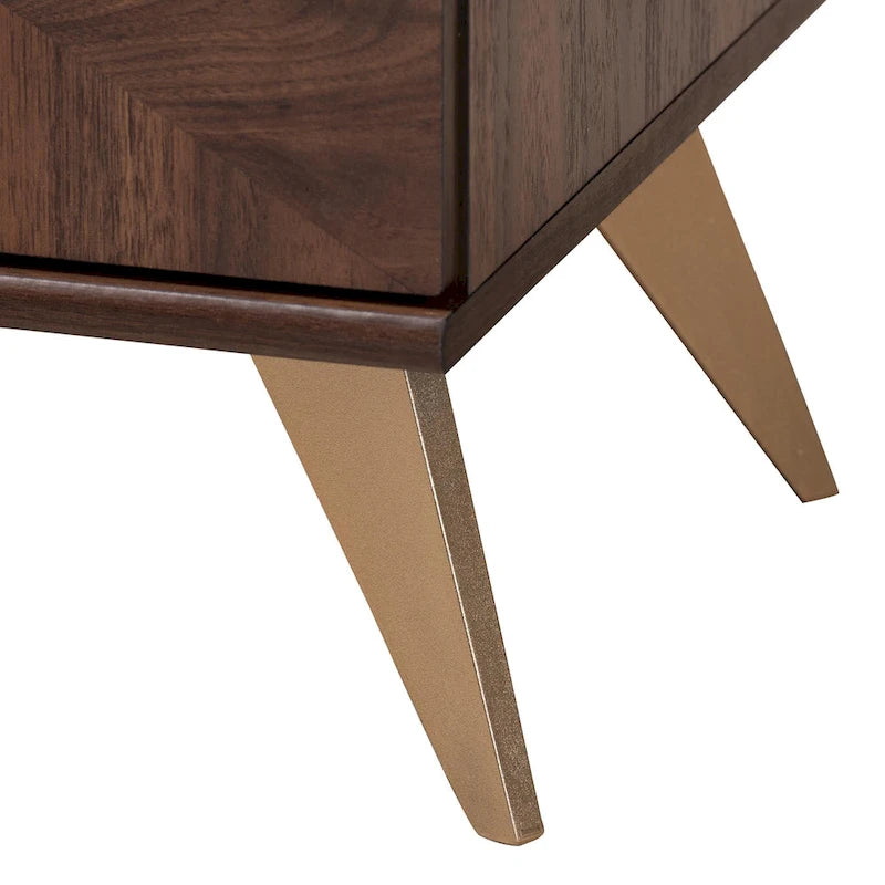 Mobile TV in legno color noce marrone, stile transizionale moderno di metà secolo, con due ante
