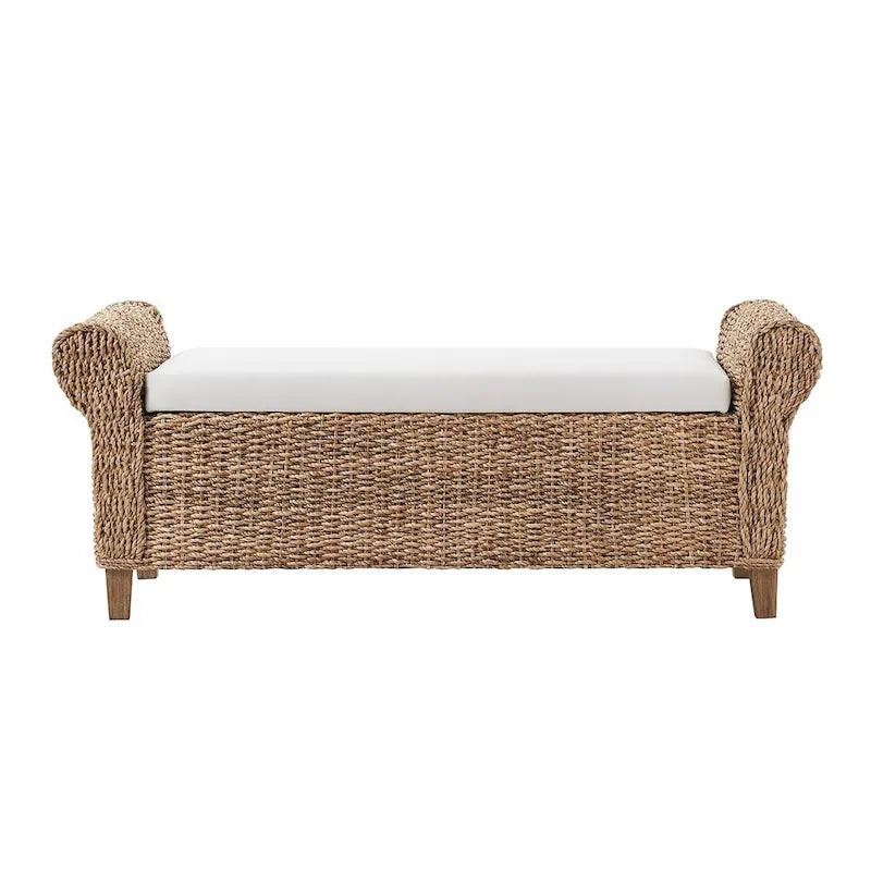 Bohemian Farmhouse-Style Wicker Storage Bench (with Cutout Carved Design)