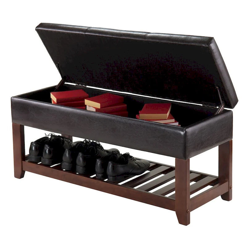 Storage Chest Bench, Espresso and Walnut - 42.52W x 15.75D x 20.47