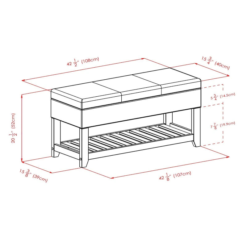 Storage Chest Bench, Espresso and Walnut - 42.52W x 15.75D x 20.47