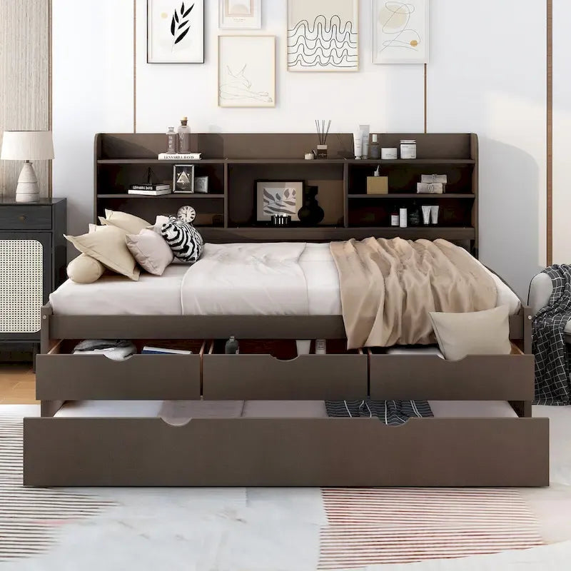 Drewniane łóżko kapitańskie w rozmiarze Full
