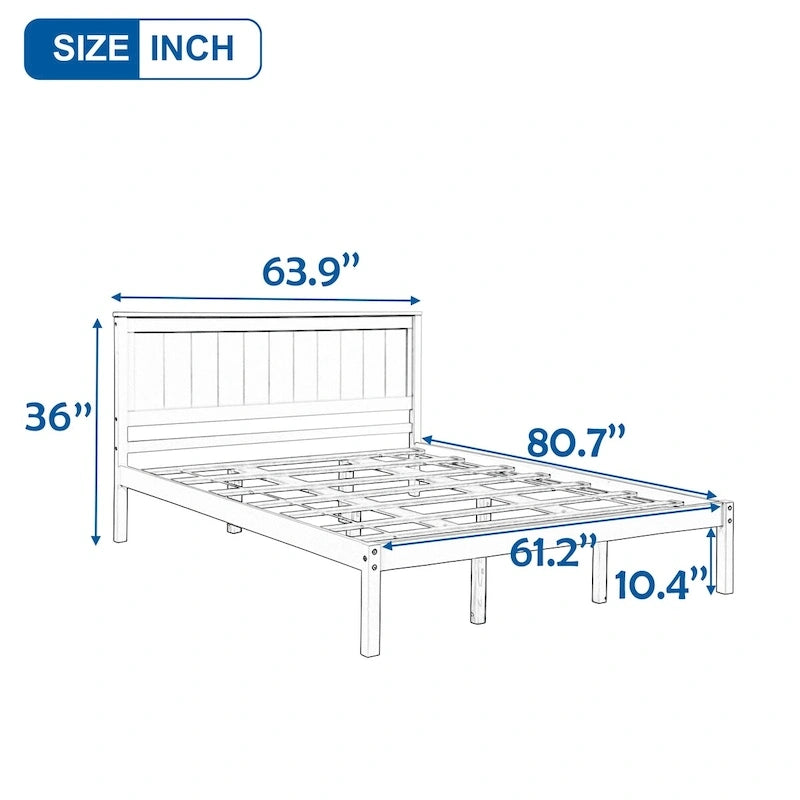 Platform Bed Frame with Headboard Wood Slat Support