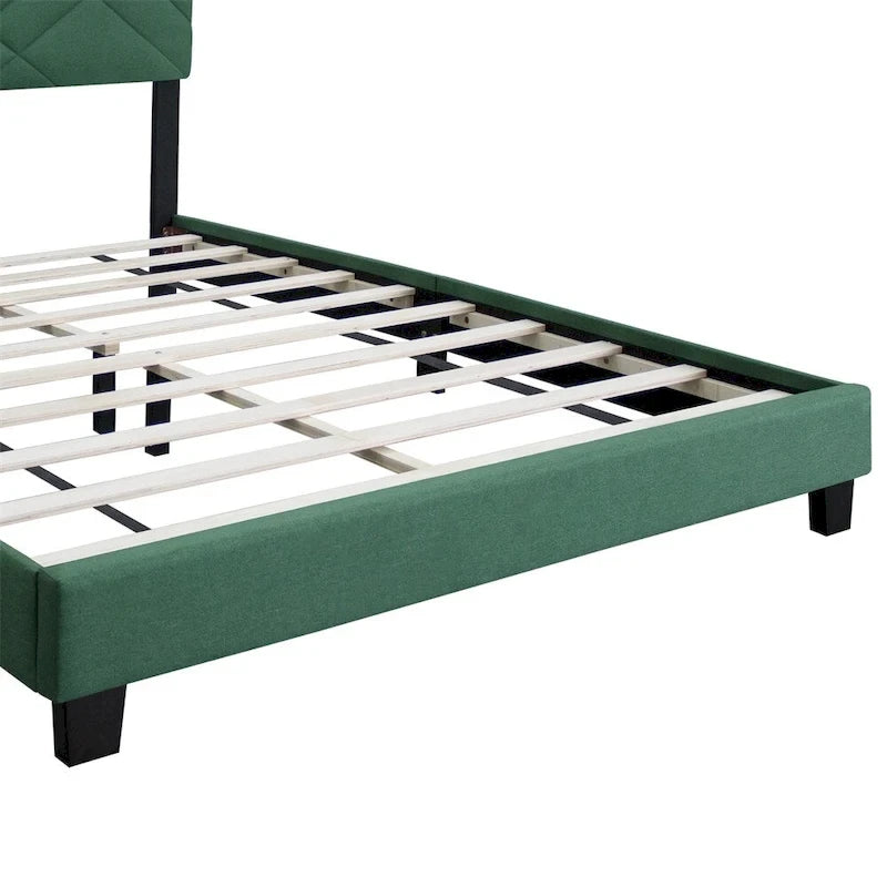 Bed frame with adjustable headboard; no box spring required
