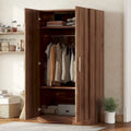 Two-door wooden wardrobe (includes 3 storage shelves), brown