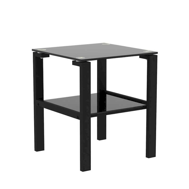 Set of 2, Glass two layer tea table, small round table, bedroom corner table, living room side table,Black