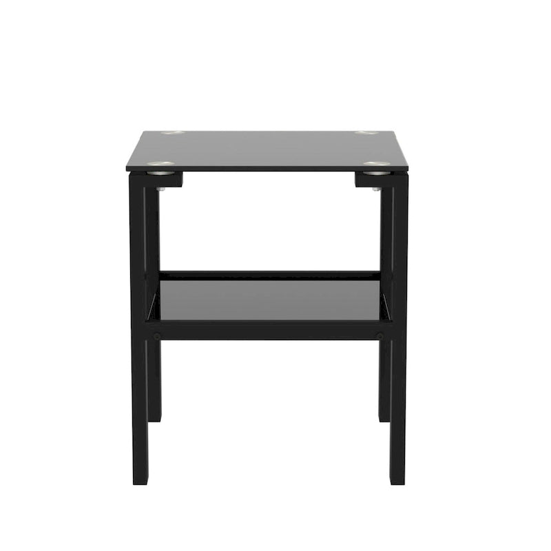 Set of 2, Glass two layer tea table, small round table, bedroom corner table, living room side table,Black