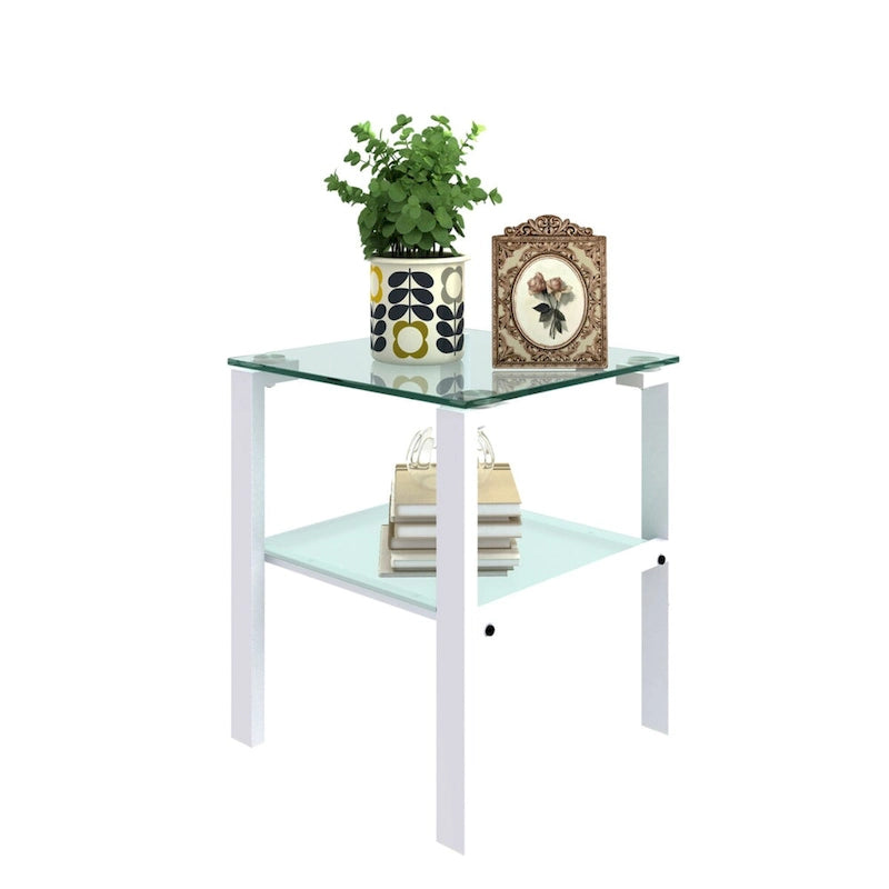 Set of 2, Glass two layer tea table, small round table, bedroom corner table, living room side table,Black