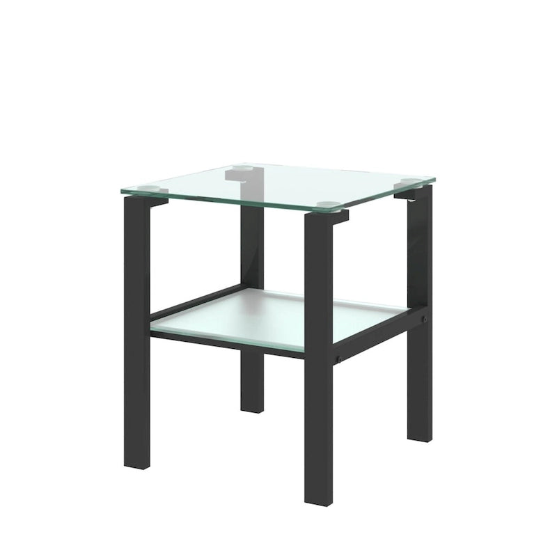 Set of 2, Glass two layer tea table, small round table, bedroom corner table, living room side table,Black