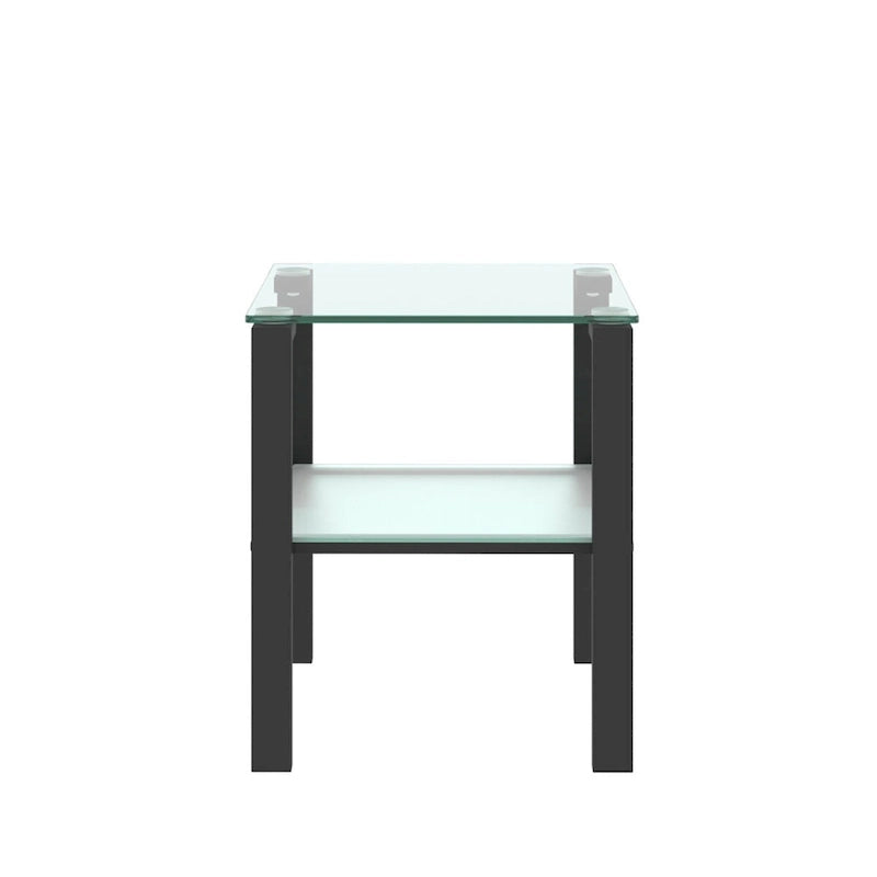 Set of 2, Glass two layer tea table, small round table, bedroom corner table, living room side table,Black