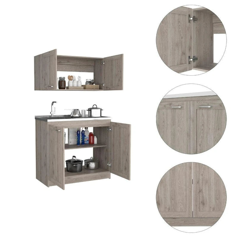 Kitchen cabinet, double-tier shelving