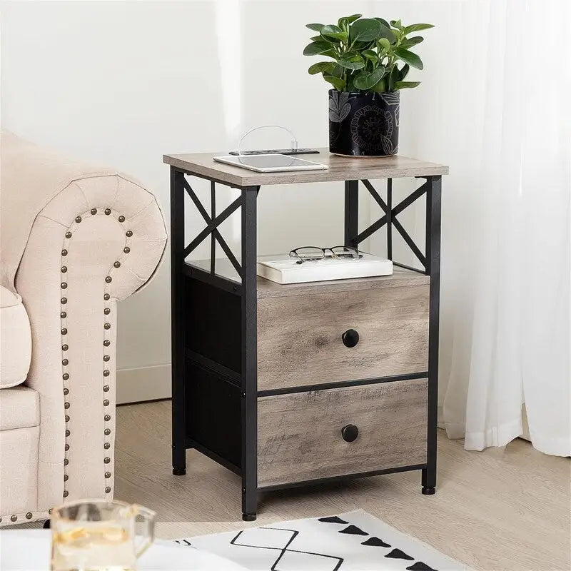 Black Nightstand with Charging Station - 15.7D x 13.8W x 23.8H