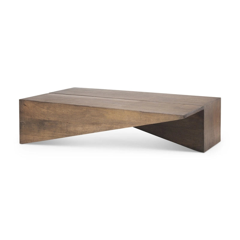 Tavolino da caffè poligonale marrone in legno massello - L58.5 x W19 x H19