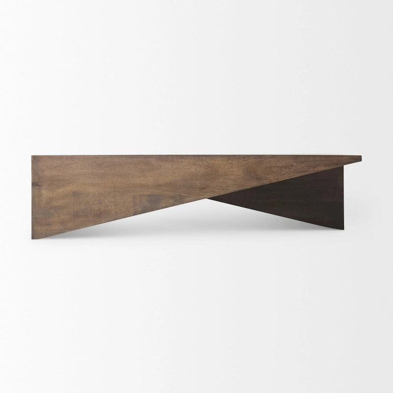 Tavolino da caffè poligonale marrone in legno massello - L58.5 x W19 x H19